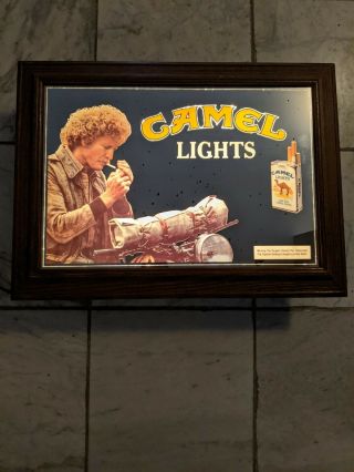 Vintage Camel Man Cigarettes Tobacco Advertising Lighted Mirror Bar Beer Sign