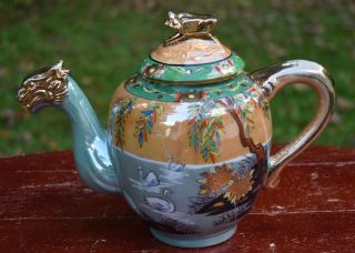 Vintage Moriyama Mori - Machi Hand Painted Moriage Dragonware Teapot 1920s Lustre