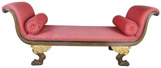 Baker Furniture French Empire Style Sleigh Bench Mahogany Red Love Seat Settee