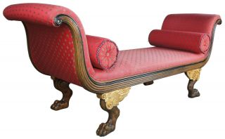 Baker Furniture French Empire Style Sleigh Bench Mahogany Red Love Seat Settee 2