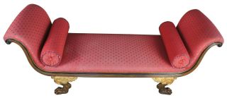 Baker Furniture French Empire Style Sleigh Bench Mahogany Red Love Seat Settee 3