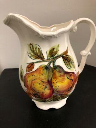 Norleans Vintage White Pitcher “fruit/pears Theme” Solid Piece