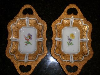 Antique Meissen Porcelain Serving Bowl Heavy Gold Floral German Pair