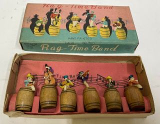 Vintage Rag - Time Band 1950s Mcm Hand Painted Figures Box Miniature Musicians