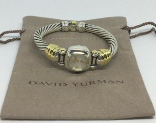 Authentic David Yurman Sterling Silver & 18k Yg Gold Cable Watch W/ Pouch