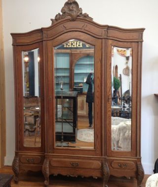 Spectacular Antique French Armoire Triple Mirrored French Oak Gorgeous Details