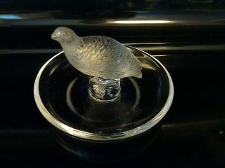 Signed Vintage Lalique France Crystal Quail Partridge Bird Pin Tray Dish