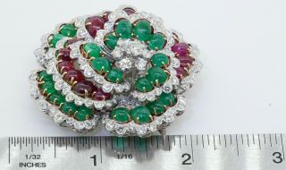 Vintage heavy Platinum 28CTW VS1/F diamond/ruby/emerald cluster brooch/pendant 2