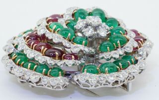 Vintage heavy Platinum 28CTW VS1/F diamond/ruby/emerald cluster brooch/pendant 3