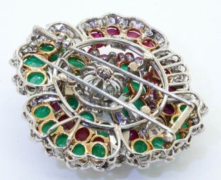 Vintage heavy Platinum 28CTW VS1/F diamond/ruby/emerald cluster brooch/pendant 4