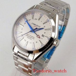 41mm Corgeut White Dial Automatic Men Watch Gmt Function Sapphire Glass Calendar