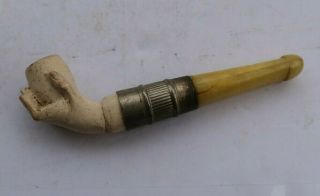 Rare Vintage 3.  5 " Meerschaum Smoking Estate Tobacco Pipe Hand On Bowl Antique Nr