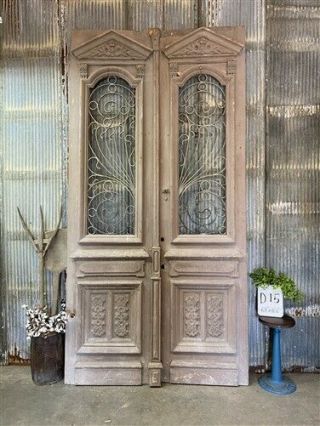 Antique French Double Doors,  Wood Iron Doors,  Tall Pair,  European Doors D15
