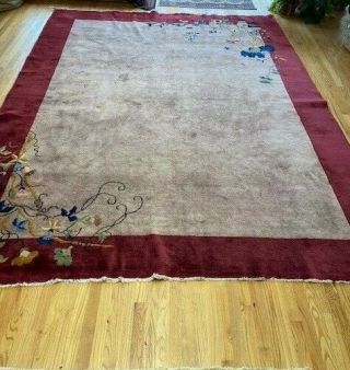 Art Deco Chinese Antique 1920 ' s Hand - Knotted Wool Oriental Rug 8 ' 10 
