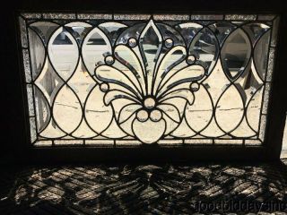 Elegant Fleur De Lis - Beveled & Jeweled Glass Transom Window 34 " X 20 " Antique