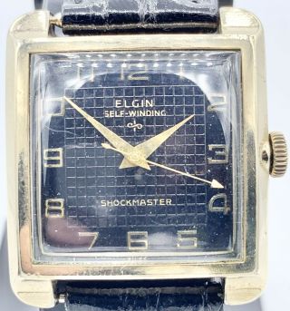 Vintage Waffel Dial 10k Gold Filled Elgin Self - Winding Ahockmaster 17j Watch