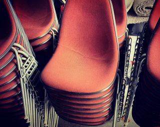 12x Herman Miller Eames Fiberglass Side Shell Chairs Red / Deep Brown Fiberglass