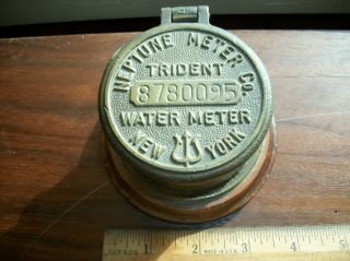 Vintage Brass Neptune Meter Co Trinket Box Paperweight