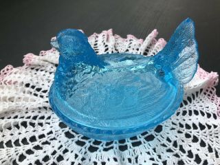 Glass Hen On Nest Covered Dish Blue Westmoreland 5 " Vintage