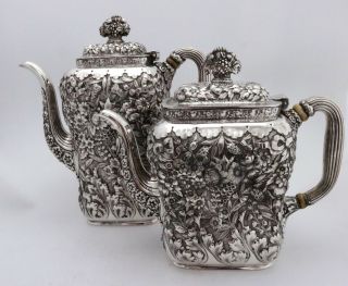 Tiffany & Co.  Full Chased Repousse Sterling Silver Coffee Tea Set Exceptional 2