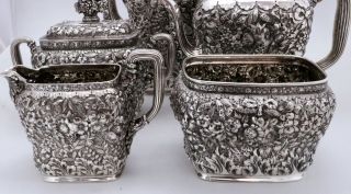 Tiffany & Co.  Full Chased Repousse Sterling Silver Coffee Tea Set Exceptional 4