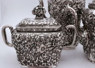 Tiffany & Co.  Full Chased Repousse Sterling Silver Coffee Tea Set Exceptional 5
