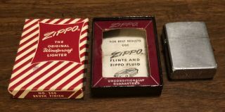 Old Zippo Cigarette Lighter In Red Striped Box