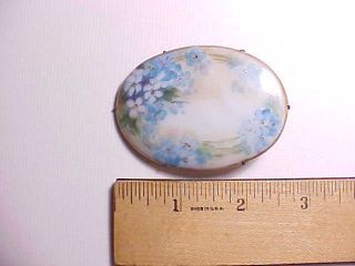 Antique Victorian Giant Hand Painted Porcelain Oval Brooch With Flowers Vg,