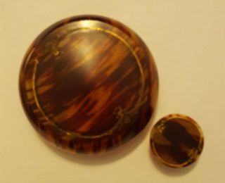 Vintage Faux Tortoise Shell Celluloid 2 (two) Vanity Keepers With Lids