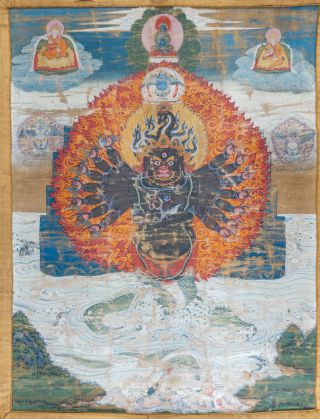 Antique Exceptional Chinese Sino Tibetan Thangka Scroll Painting Buddhist Silk