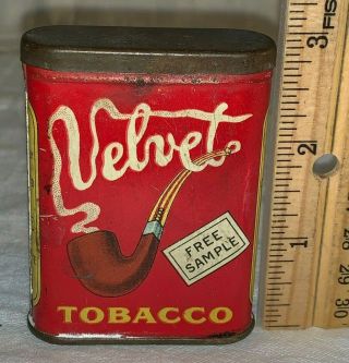 Antique Sample Velvet Pipe Cigarette Tobacco Tin Litho Vertical Pocket Can