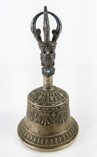 Antique Chinese Tibetan Silver Vajra Temple Bell Buddhist Tara Guanyin Paktong