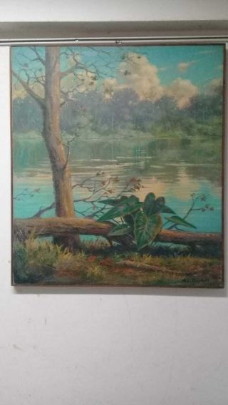 Albert E.  Backus / Landscape.  Antique Oil Canvas Painting - Signed