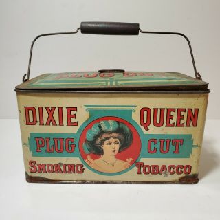 Dixie Queen Plug Cut Smoking Tobacco Tin Container With Handle