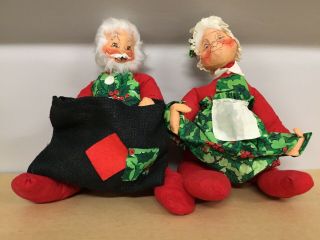 Vtg Annalee Mobilitee Felt & Wire Dolls 1963 Mr And Mrs Santa Seated 12 - In.  High