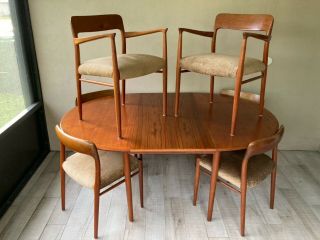 Mid Century Danish Teak Dining Table & 6 Chairs By Niels Moller Model 56 & 75