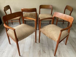 Mid Century Danish Teak Dining Table & 6 Chairs by Niels Moller Model 56 & 75 2