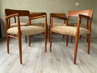 Mid Century Danish Teak Dining Table & 6 Chairs by Niels Moller Model 56 & 75 3