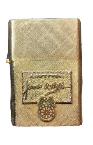 Teamsters A Gift From James R Hoffa Logo Florentine Lighter 14k Gold Plated
