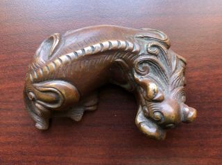 Antique Chinese Ming Dynasty Copper Bronze Beast Paper Weight 3