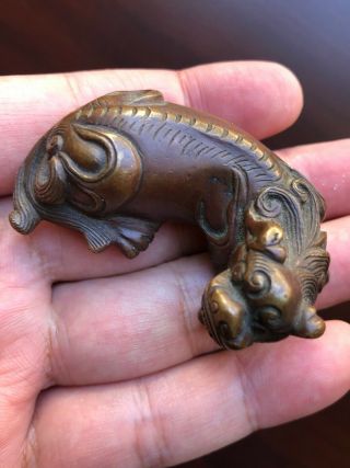 Antique Chinese Ming Dynasty Copper Bronze Beast Paper Weight 4