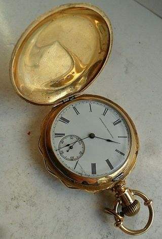 SOLID 18k Gold Antique 1878 Waltham Riverside 8S 11J Hunter ' s Case Pocket Watch 4