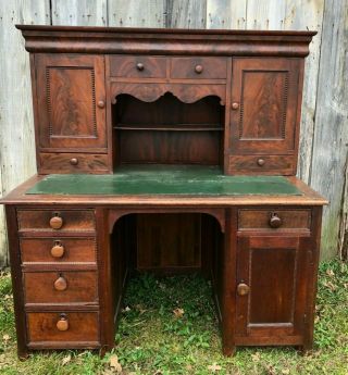 Antique 1800s Walnut Lawyers Writing Desk Cabinet Top,  Hidden Compartments