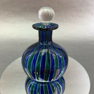 Vintage Hand Blown Blue & Green Glass Perfume Bottle & Stopper Venetian Murano