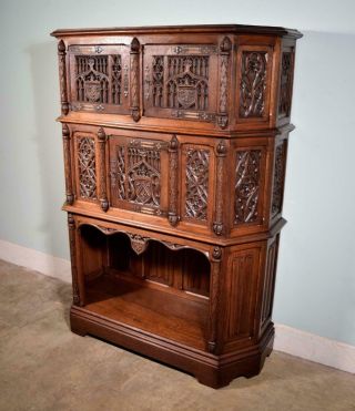 Large Antique French Gothic Revival Cabinet/Console,  Highly Carved in Oak 3