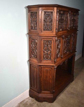 Large Antique French Gothic Revival Cabinet/Console,  Highly Carved in Oak 4