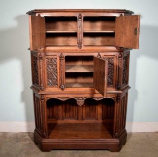 Large Antique French Gothic Revival Cabinet/Console,  Highly Carved in Oak 6