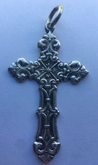 Vintage Ornate Sterling Silver Solid Cross Religious Pendant/charm 2 5/8”x1 3/8”