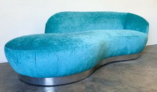 Mid Century Modern Turquoise Vladimir Kagan Style Serpentine Sofa
