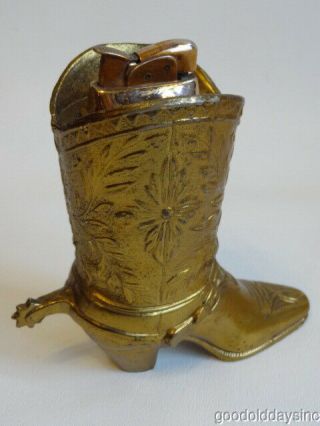Vintage Cowboy Boot Table Lighter - - Country Western - Tooled Leather 2